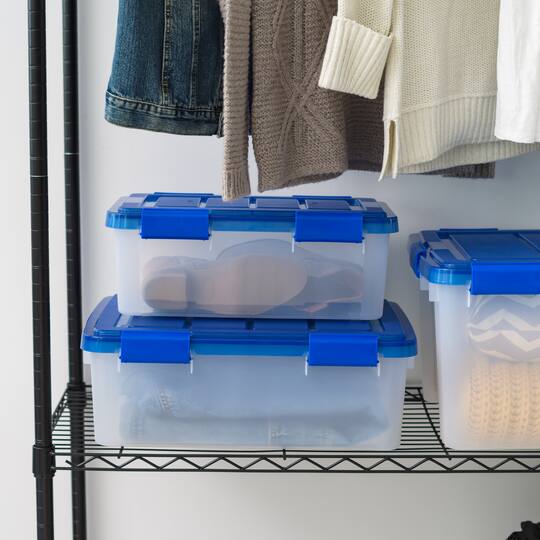 IRIS® WeatherPro™ 26.5qt. Clear Heavy Duty Plastic Storage Bin with Blue Lid